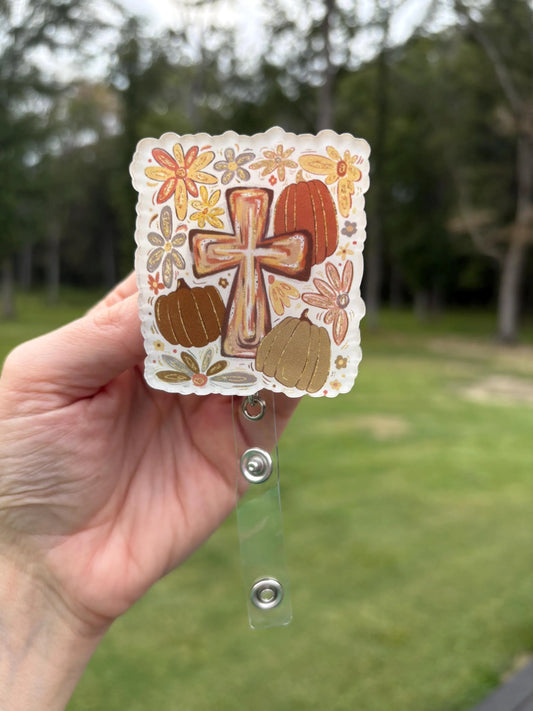 ID Holder/Badge Reel/Popsocket - Fall Cross