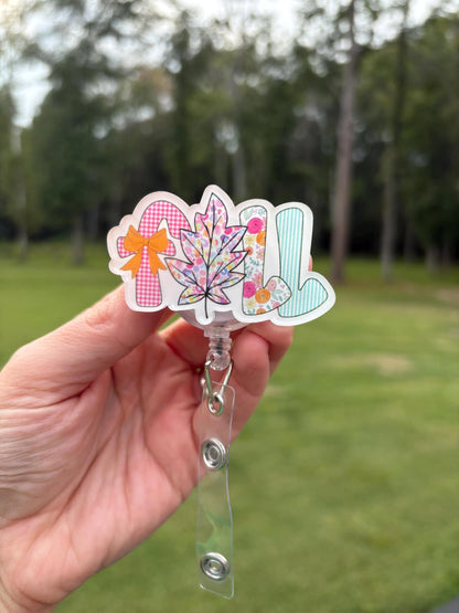 ID Holder/Badge Reel/Popsocket - Pastel Fall with Leaf