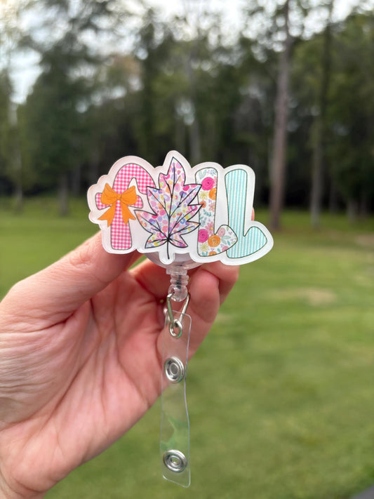 ID Holder/Badge Reel/Popsocket - Pastel Fall with Leaf
