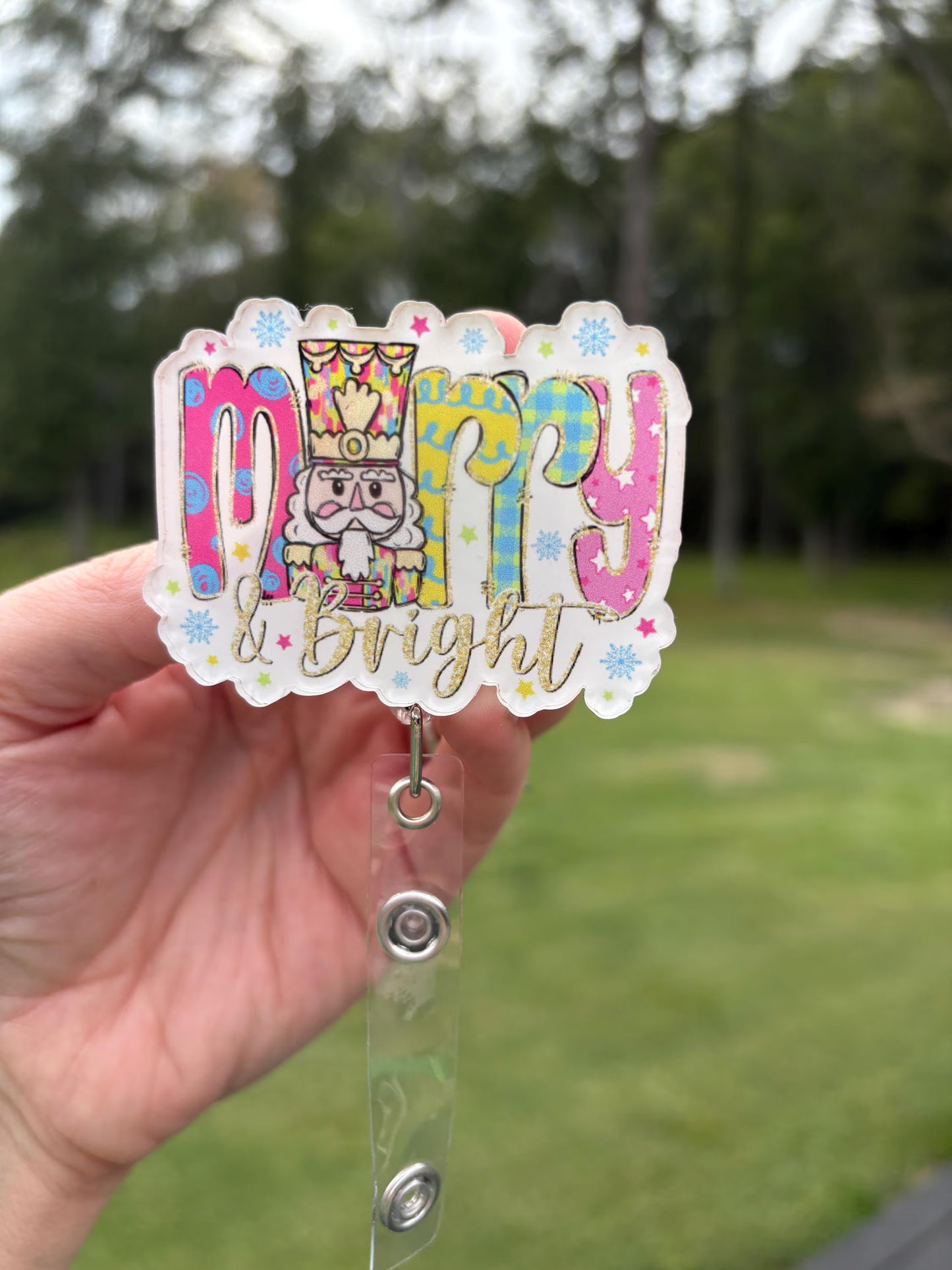 ID Holder/Badge Reel/Popsocket - Merry & Bright Nutcracker