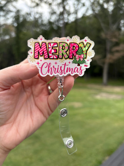 ID Holder/Badge Reel/Popsocket - Merry Christmas w/ Candy Cane