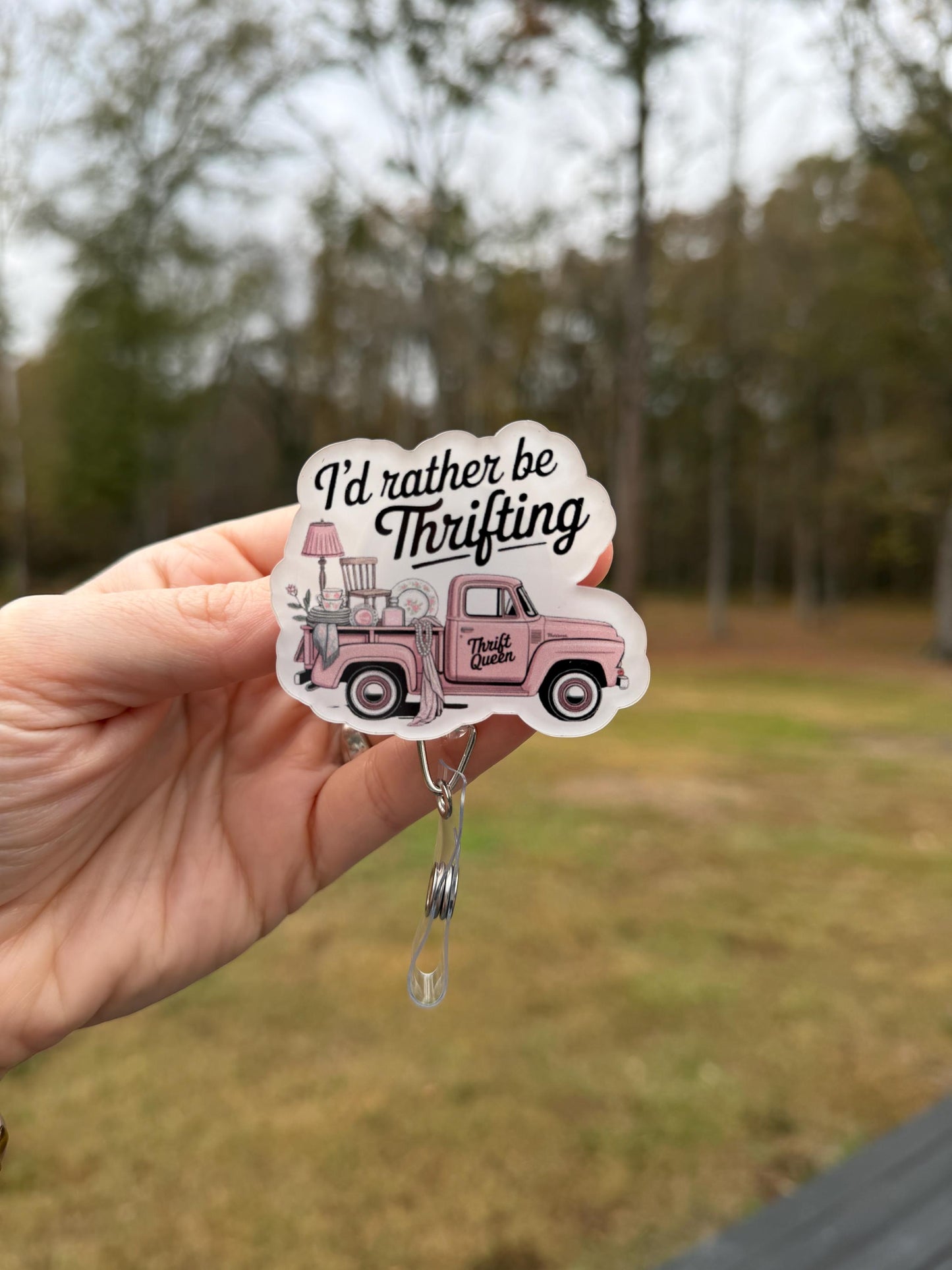 ID Holder/Badge Reel/Popsocket - I'd Rather Be Thrifting