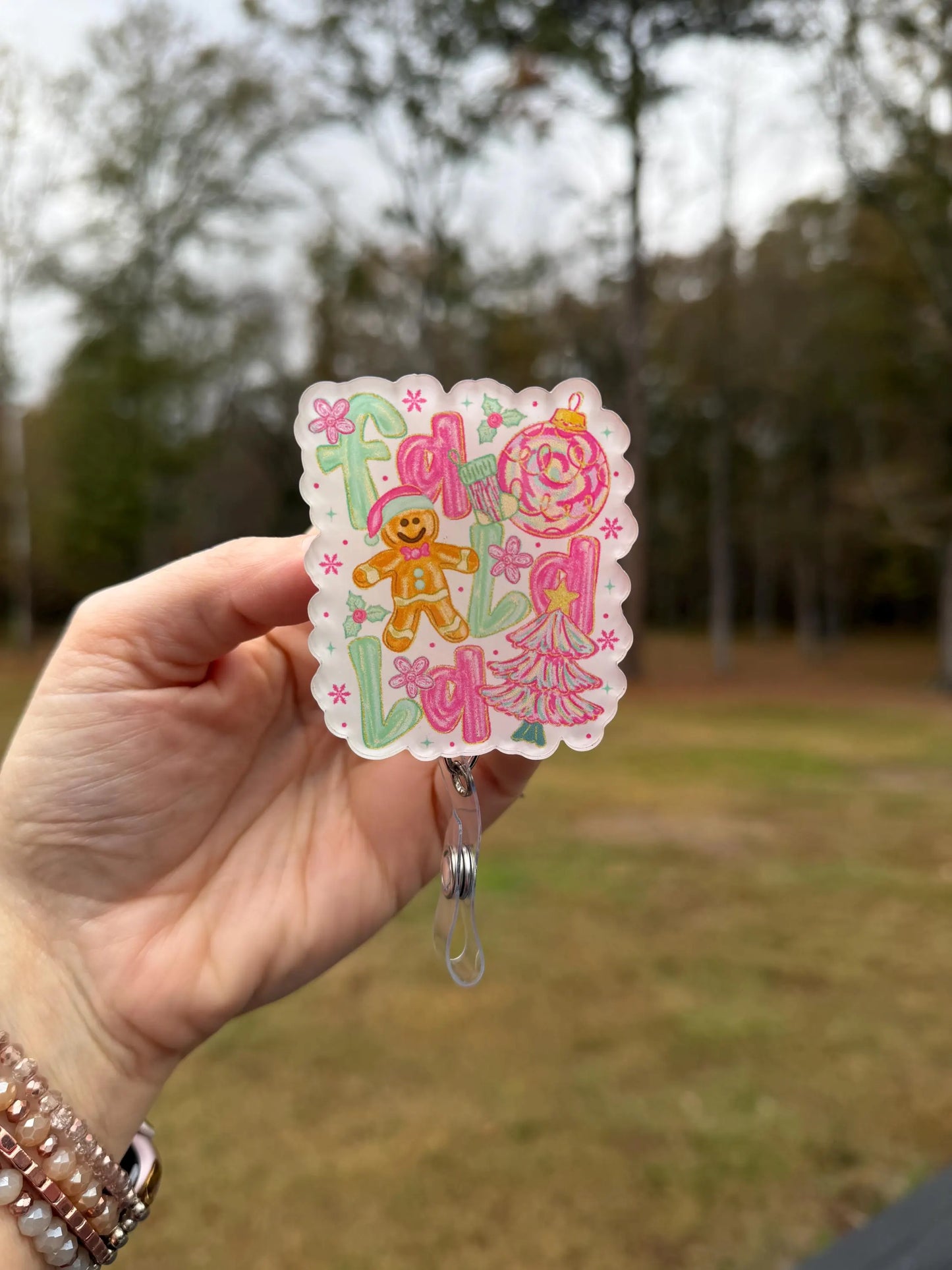 ID Holder/Badge Reel/Popsocket - Fa La La La Gingerbread