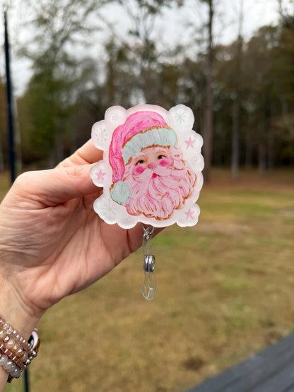 ID Holder/Badge Reel/Popsocket - Pink Santa