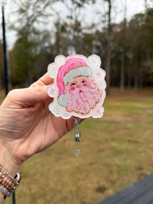 ID Holder/Badge Reel/Popsocket - Pink Santa