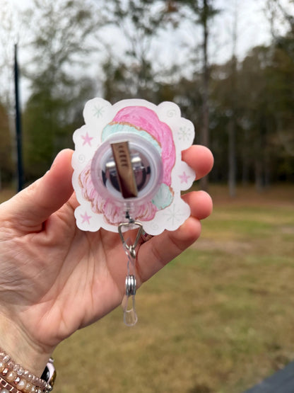 ID Holder/Badge Reel/Popsocket - Pink Santa
