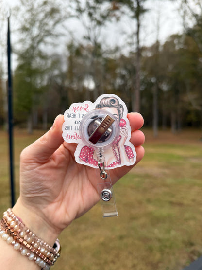 ID Holder/Badge Reel/Popsocket - Sorry I Can't Hear You