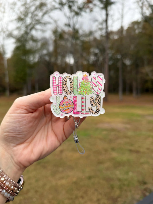 ID Holder/Badge Reel/Popsocket - Holly Jolly Leopard Print