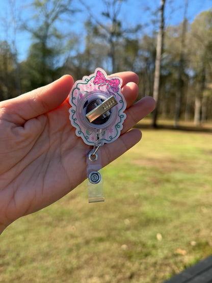 ID Holder/Badge Reel/Popsocket - Pink Candy Cane