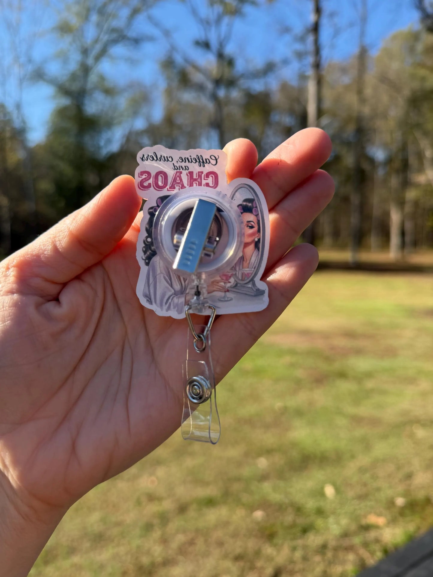 ID Holder/Badge Reel/Popsocket - Chaos and Curlers
