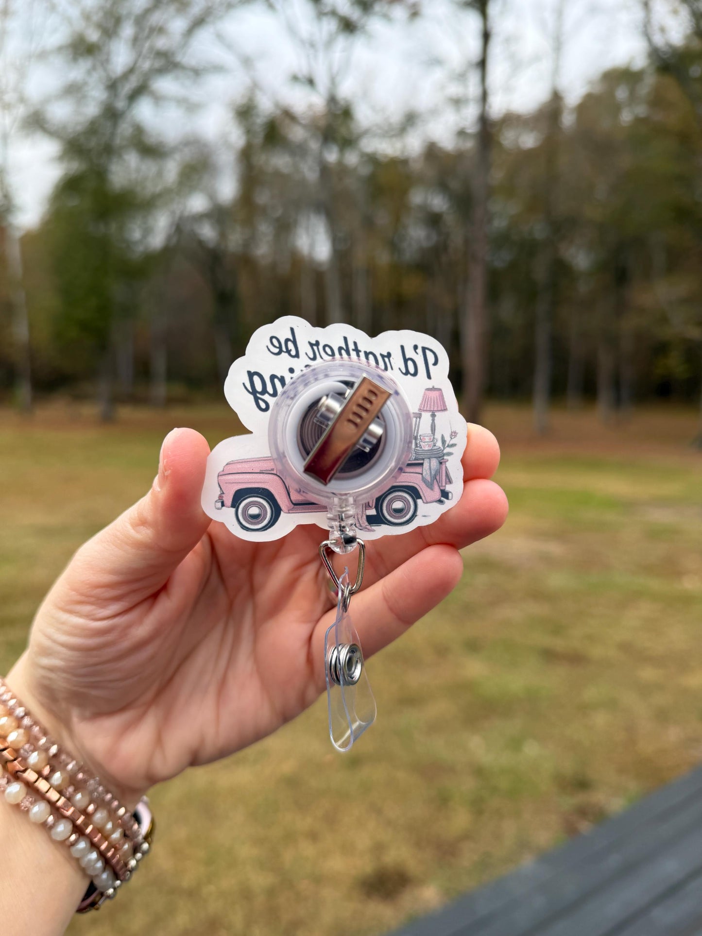 ID Holder/Badge Reel/Popsocket - I'd Rather Be Thrifting