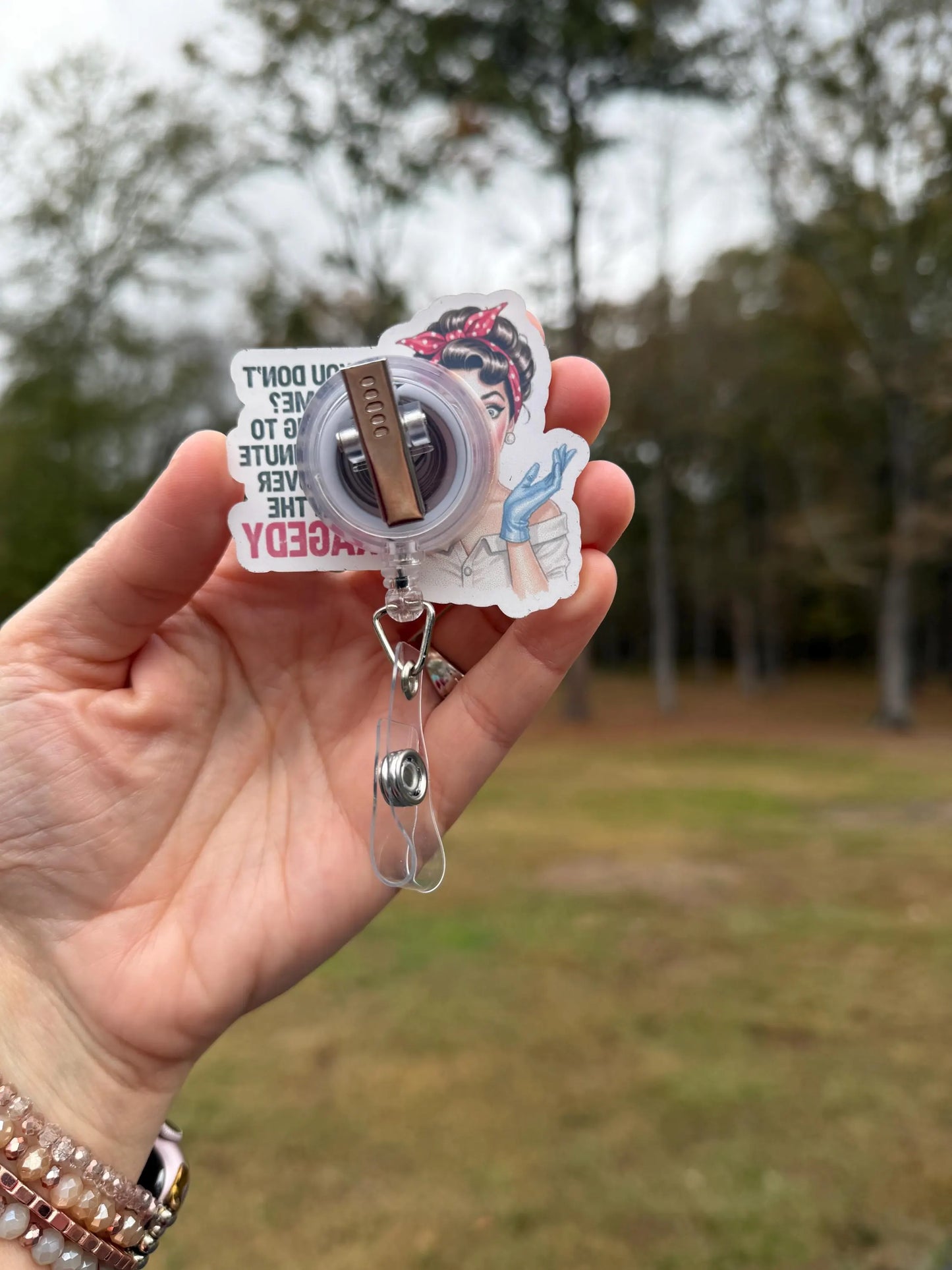 ID Holder/Badge Reel/Popsocket - Recover From This Tragedy Retro Housewife