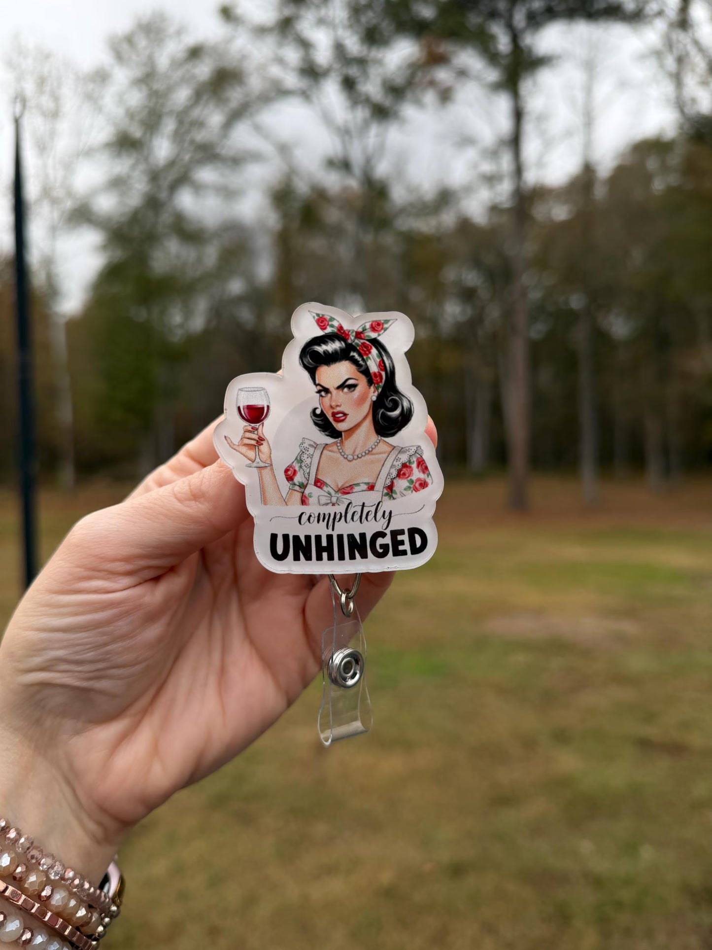 ID Holder/Badge Reel/Popsocket - Completely Unhinged Retro Housewife Humor