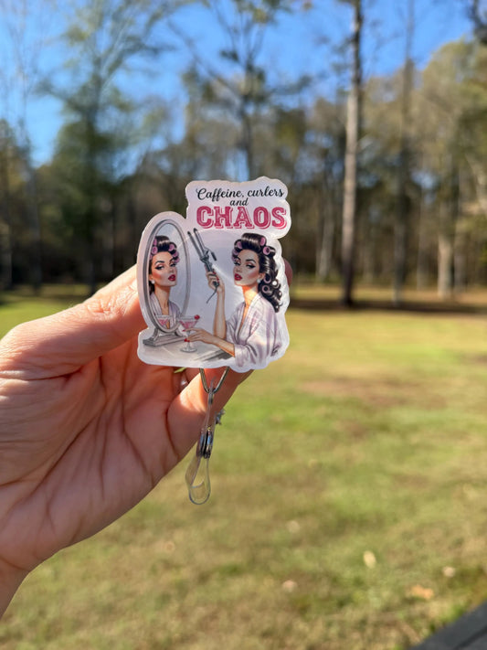 ID Holder/Badge Reel/Popsocket - Chaos and Curlers